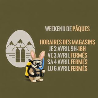🐣 Horaires d’ouverture de vos magasins pendant le week-end Pâques cette année 🐣 

 #pâques2026  #plongeech  #vaud #neuchâtel #scubadiving