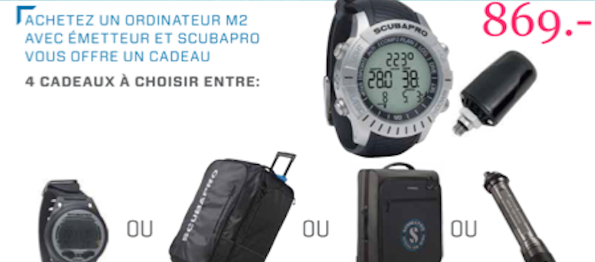 Une montre scubapro M2 achetée avec son émetteur, un cadeau offert