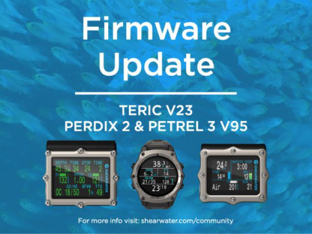 Mise à jour logiciel Shearwater Perdix2, Petrel3, Teric