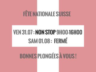 Quelques informations importantes :

🇨🇭 En l’honneur de la fête nationale, nous serons fermés ce samedi 1er août.

⚠️ Ce vendredi 31 juillet, nous serons ouverts de 9h à 16h sans interruption. 

#plongeech #scubadiving #FeteNationale #Switzerland #plongée