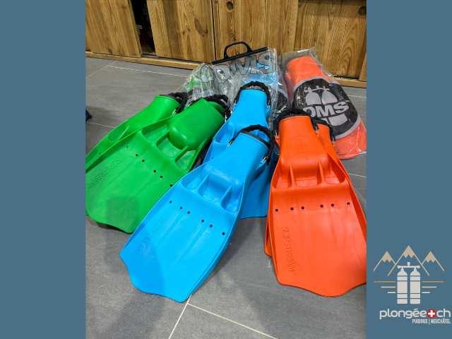 Palmes OMS Slipstream chez Plongée.ch : vert, bleu, orange !
