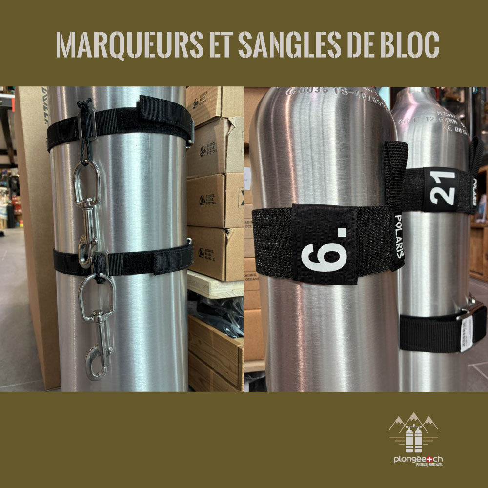 Marqueurs MOD et sangles réglables pour bloc Plongée.ch
